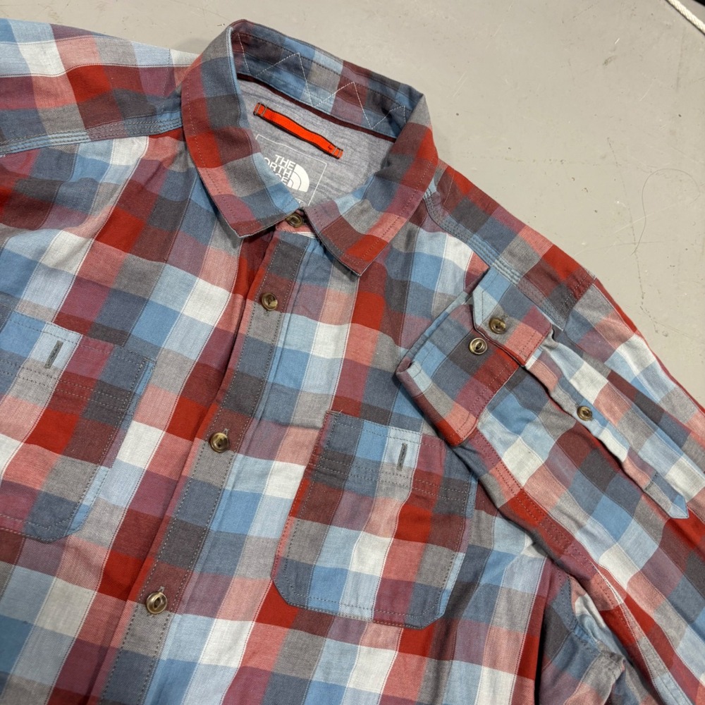 The North Face Mens XXL Plaid Long Sleeve Button Down Shirt Red Blue White